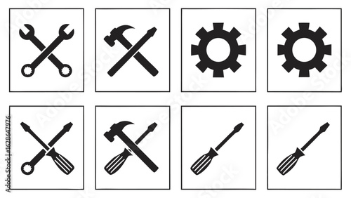 Black tool icons on white background tools wrench