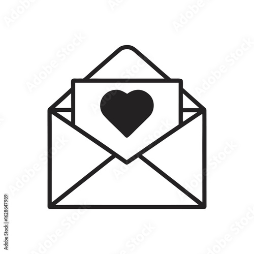 Outline envelope with heart icon on white background