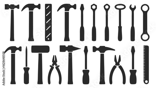 Various hand tools collection hammers screwdrivers