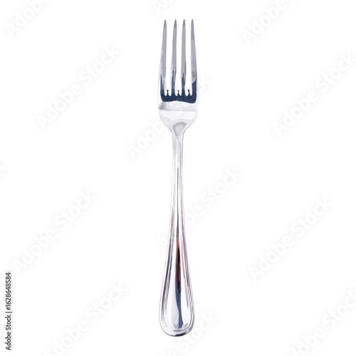 Fork with four tines is shown on a white background
