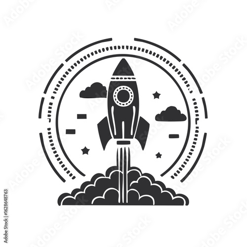 Rocket launch icon glyph symbol for business startup and technology innovation