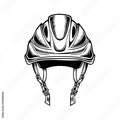 Protective Bicycling or Sports Helmet Vector Illustration in Black and White
