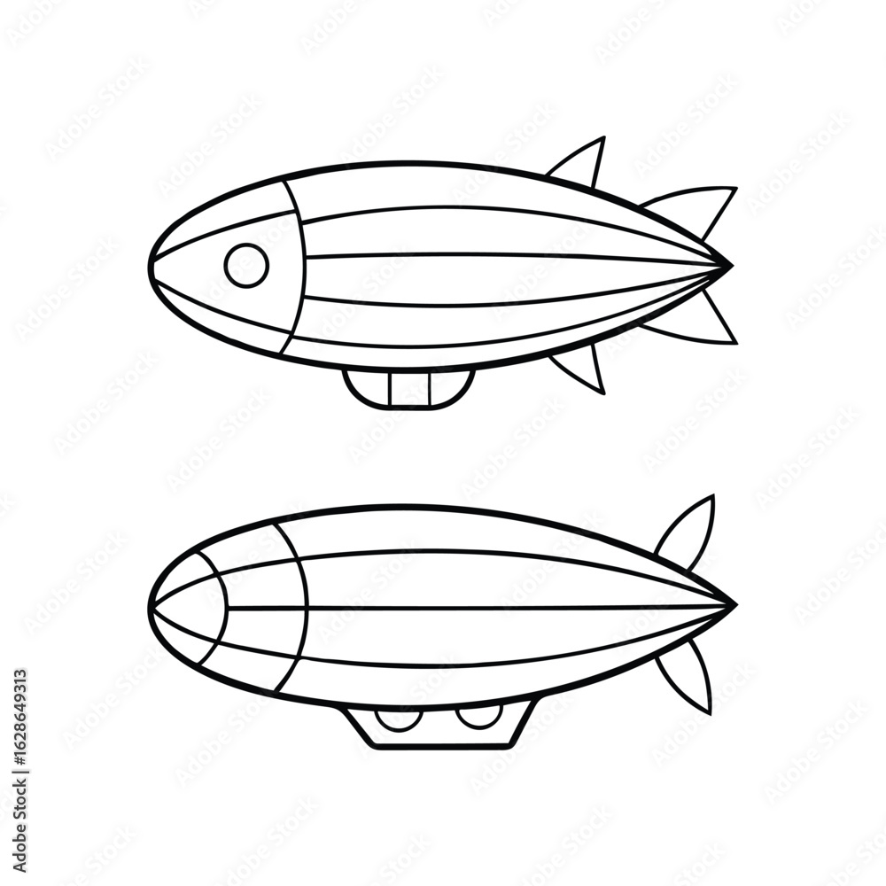 Fototapeta premium Set of airship line art vector illustration