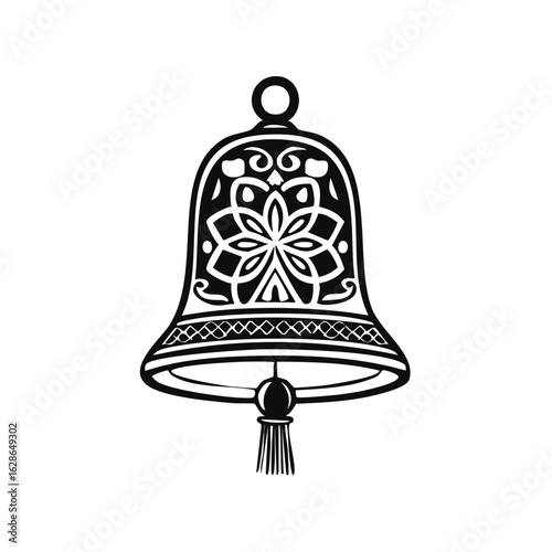 Elegant Black and White Bell Vector Illustration with Floral and Geometric Designs