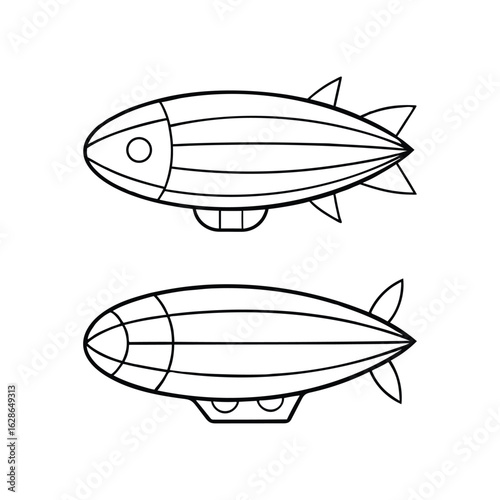 Set of airship line art vector illustration