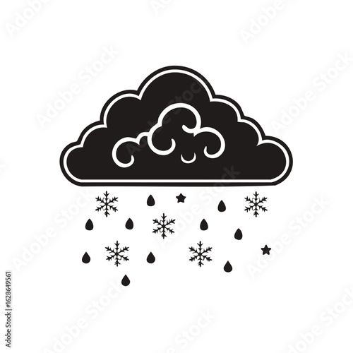 Dark cloud with falling snowflakes and raindrops icon symbolizing mixed precipitation