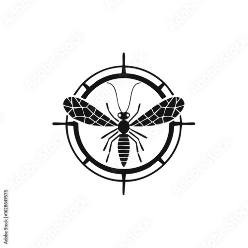 Vector icon of mosquito insect in crosshairs target for pest control