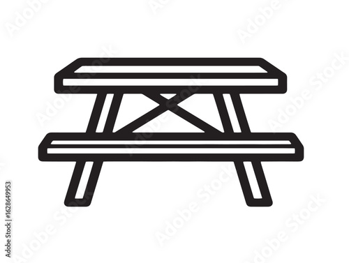 Stylish picnic table icon in sleek minimal vector outline