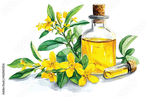 Watercolor Herbal Medicine Vector Illustration on Transparent Background for Natural Health and Wellness
