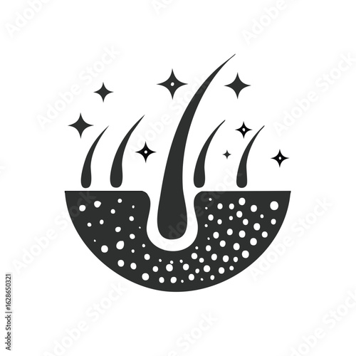 Healthy Hair Follicle Icon with Sparkle Effects for Hair Care and Beauty