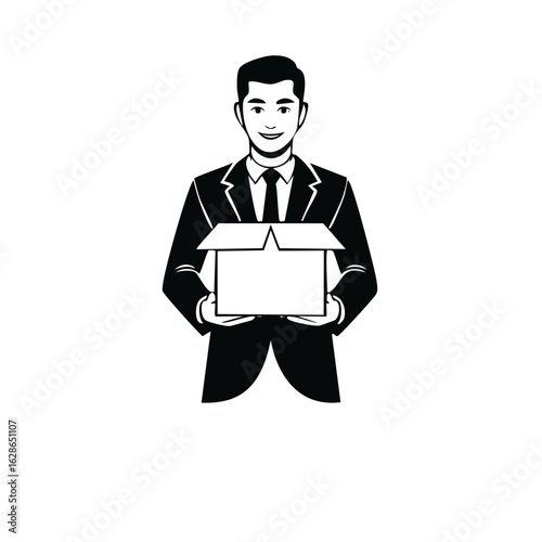 Business Man in Suit Holding Empty Box Vector Illustration