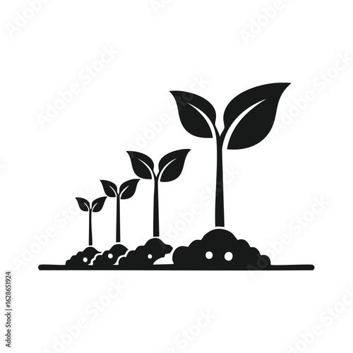 Plant growth stages icon showing development from seedling to maturity symbol of progress and new life