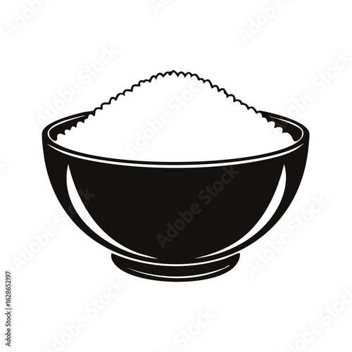 Bowl with white grain, black and white illustration