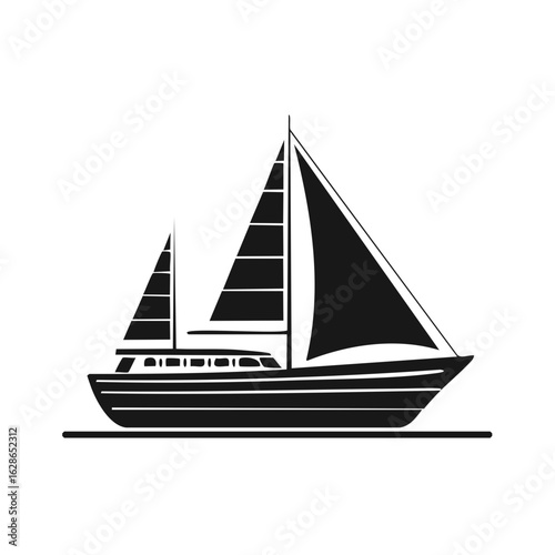 Elegant sailboat with full sails gliding on calm water maritime vector illustration