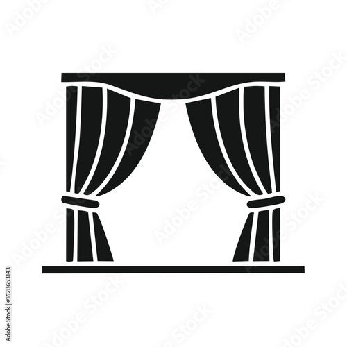 Elegant open theater stage curtains with tiebacks simple black glyph icon