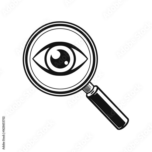 Magnifying glass with eye icon illustration inspection and investigation symbol search looking examine details.