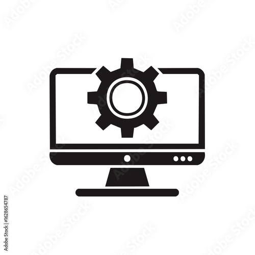 Computer Display with Gear Icon, Maintenance Concept, Technical Support Icon