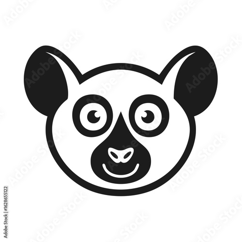 Stylized Lemur Face Illustration, Black and White Lemur Artwork, Cute Lemur Mascot, Animal Icon, Wildlife Logo, Endangered Species Imagery