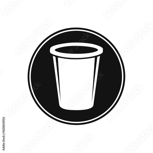 White Plastic Cup Silhouette in Black Circle Symbol for Waste Sorting and Recycling