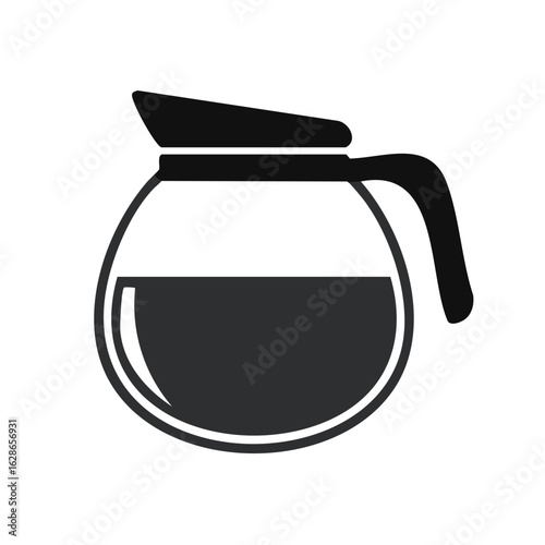Black Coffee Pot Icon. Freshly brewed beverage, caffeine, breakfast design.