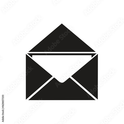 Open envelope icon with a letter inside. Black and white graphic for mail or communication concepts.