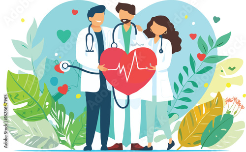 Teamwork in Healthcare Professionals Promoting Cardiovascular Health and Wellness with Compassion and Expertise Illustrated