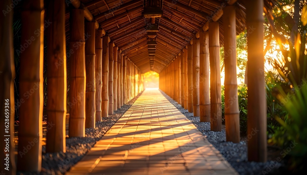 Fototapeta premium Walking on Pathway Through Tunnel with Sunlight