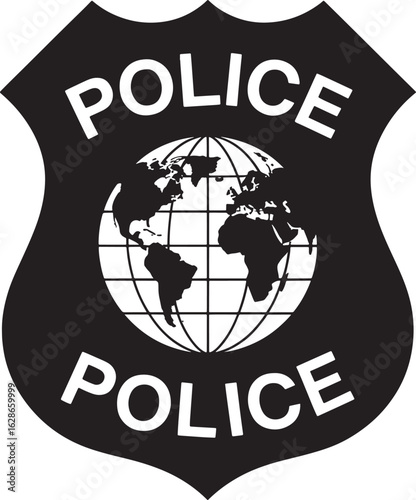Global Law Enforcement Badge Vector Illustration Symbolizing International Police Cooperation and Security