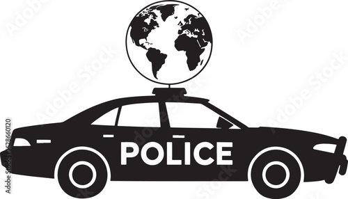 Global Police Car Vector Illustration Representing Worldwide Law Enforcement and Security