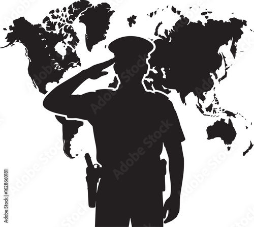 Global Police Officer Saluting Vector Illustration Representing International Law Enforcement