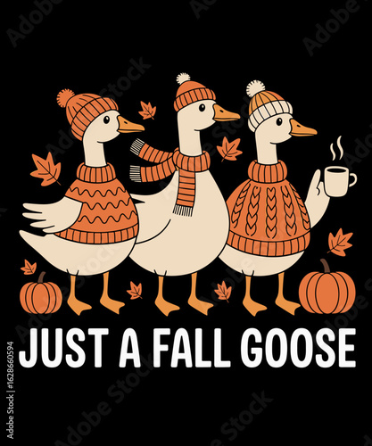 Just A Cozy Goose Funny Meme Autumn Fall Leaves