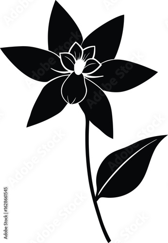 black silhouette columbine on white background.eps