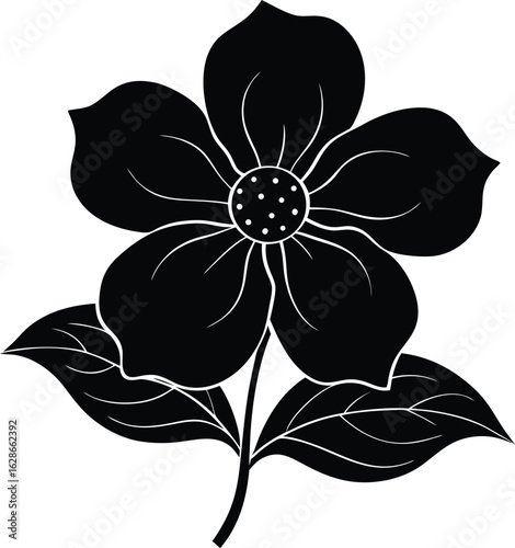 black silhouette dogwood flower on white backgroun.eps