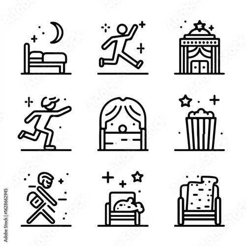 Collection of Minimalist Icon Set Representing Home Leisure and Relaxation Activities for Graphic Design Projects