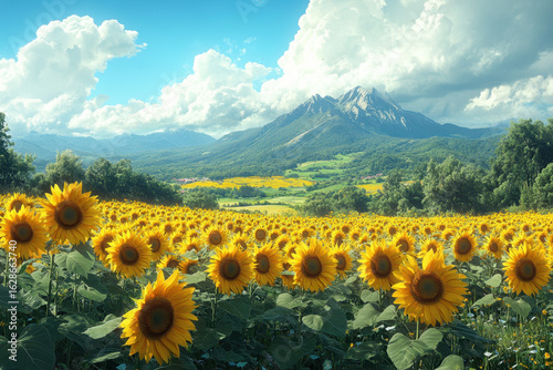 Sunflowers in the Alpine mountains.