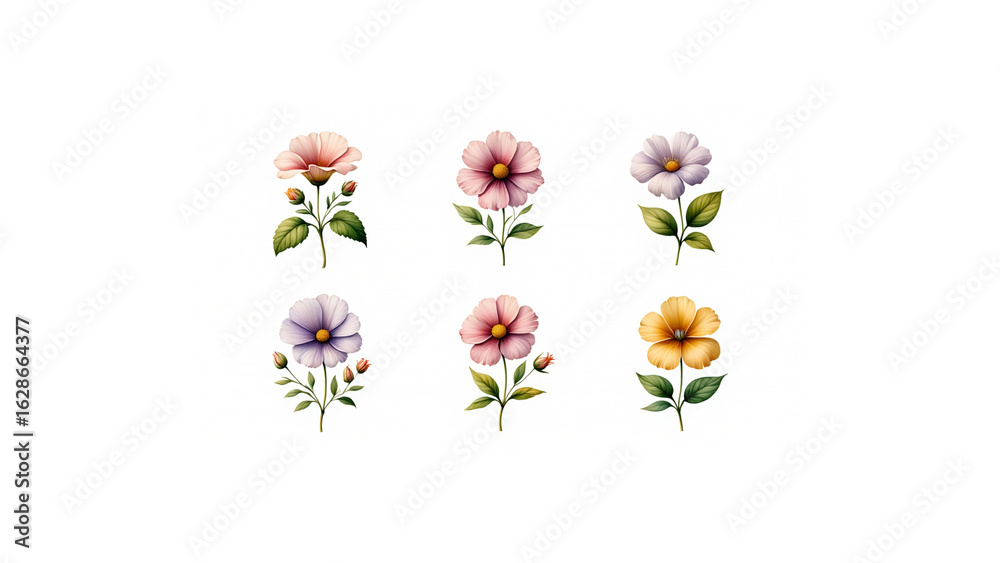 Obraz premium Watercolor Flower Set in Transparent Background