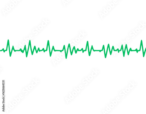 A vibrant green electrocardiogram waveform pulses across a dark empty canvas representing life