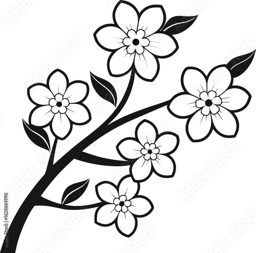 Flowering dogwood branch with blossoms and leaves flowering tree