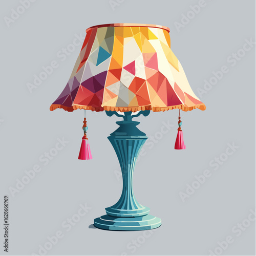 Vibrant Geometric Table Lamp with Colorful Shade and Tassels