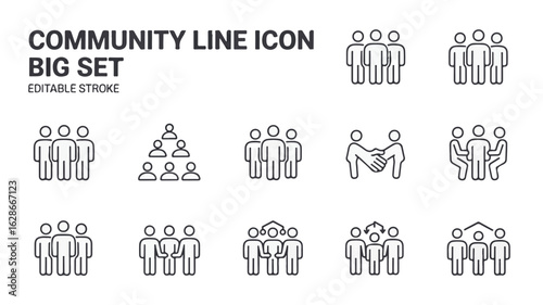 Minimalist line art community icons people groups collaboration teamwork vector