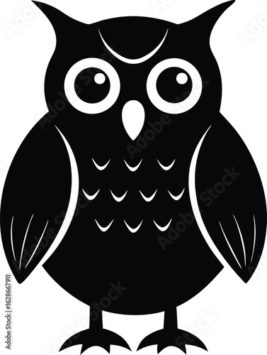 black silhouette owl on white background.eps