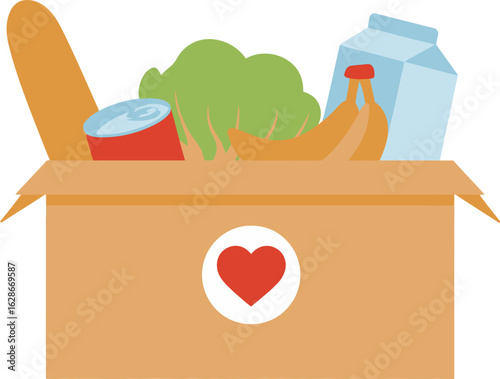 Food Donation Box with Heart Icon Clipart
