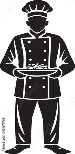 Full Body Silhouette of a Chef Holding a Plate of Food cooking culinary