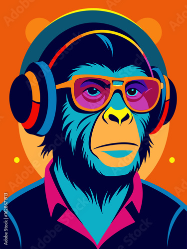 vibrant pop art chimpanzee colorful sunglasses
