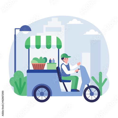 A flat style illustration showing food court