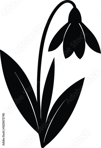 black silhouette snowdrop on white background.eps