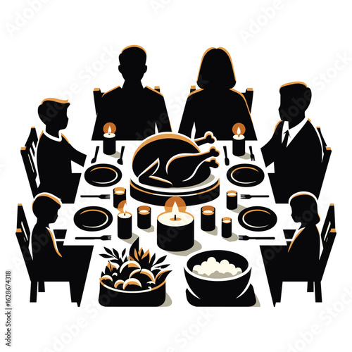 Turkey, Side Dishes, Candles, Family Dining Vector Design