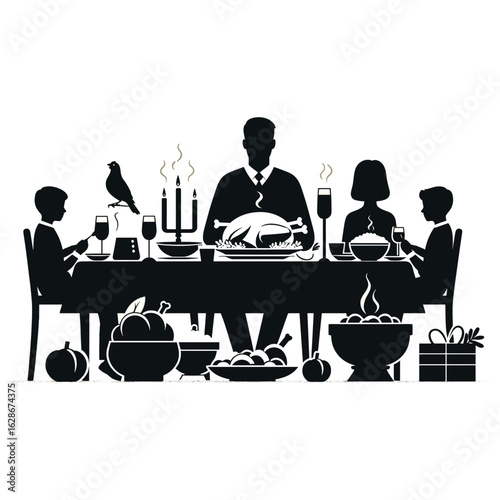 Turkey, Side Dishes, Candles, Family Dining Vector Design