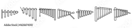 Diverse xylophone and percussion instruments line art arranged in a row