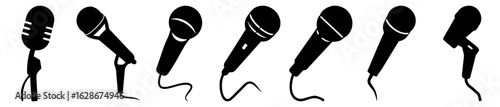 Silhouette image showcases a collection of microphones with unique designs and styles
